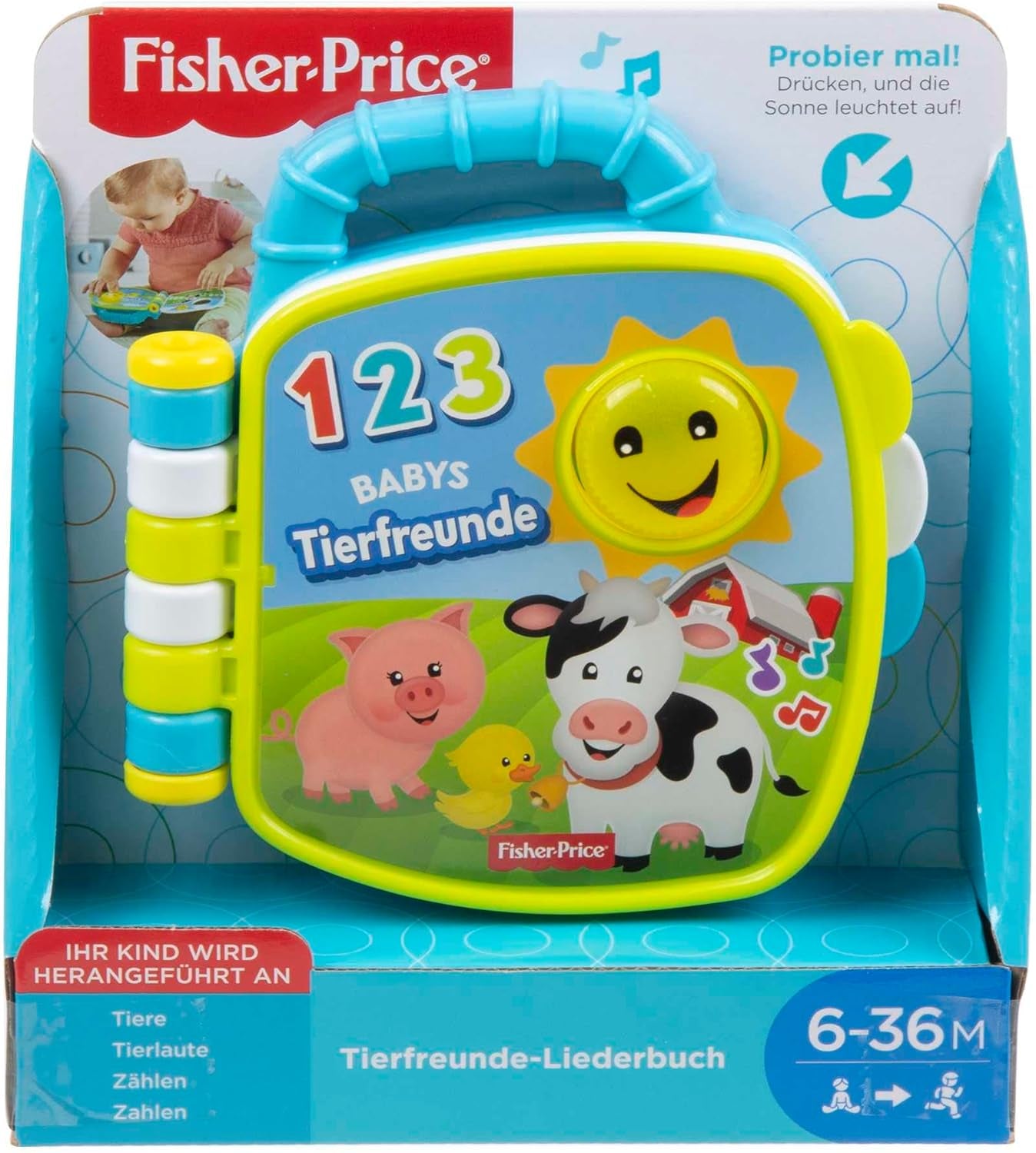 Fisher-Price Muzikale Dierenvriendenliedjesboek | Babyspeelgoed vanaf 6 maanden, 1 jaar voor meisjes en jongens | Kinderspeelgoed | Muziekboek met geluiden en lichteffecten | Educatief speelgoed (Duits), GFP29 Jucarii Bebe Naty Shop