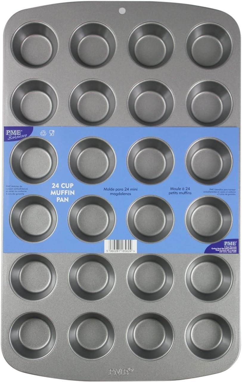CSB111 Antihaftbeschichtete Mini-Muffinform Mit 24 Löchern Aus Karbonstahl, Edelstahl, Zilver, 39,4 X 24,6 X 2,1 Cm Vormen en bakplaten Naty Shop