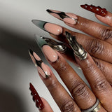Mouyuglow Lange nagels Stiletto Melkwit Gradiënt Roze Glitter Cool Nepnagels met lijm Roze Ombre Glitter Kunstnagels