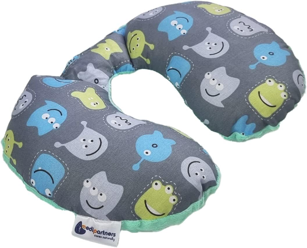 Medi Partners Baby nekkussen Neksteun 100% katoen / minky baby nekkussen voor auto kinderwagen reizen slaap nekkussen snooze roll (REH met grijze Minky) Cervicale orthopedische kussens Naty Shop Creatures met Minzer Minky