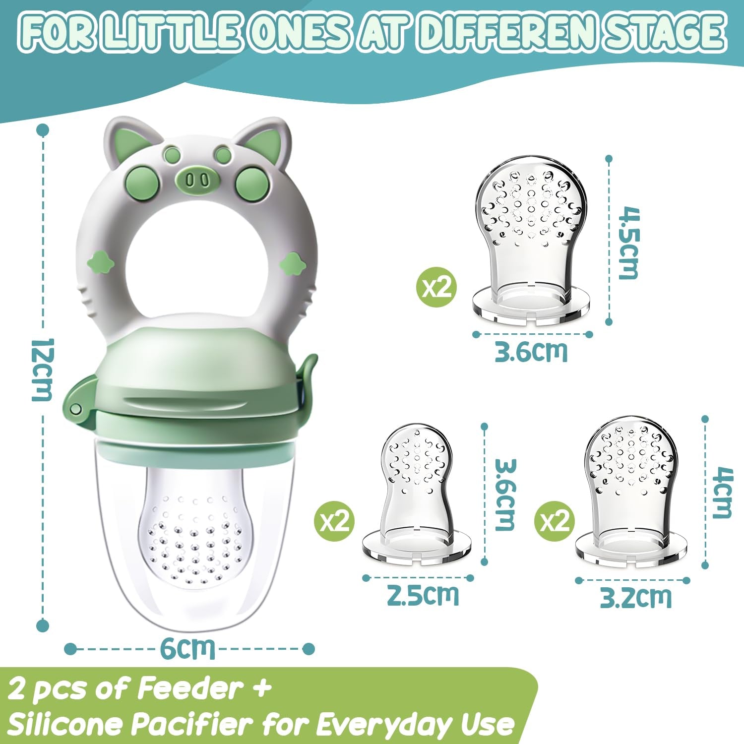 Baby-fruitfopspenen, 2-pack fruitfopspenen voor baby's vanaf 3 maanden Verbeterde versie 2023, vulbare fopspenen, papfopspenen, fruitfopspenen voor baby's, BPA-vrij, 8 siliconen spenen in 3 maten