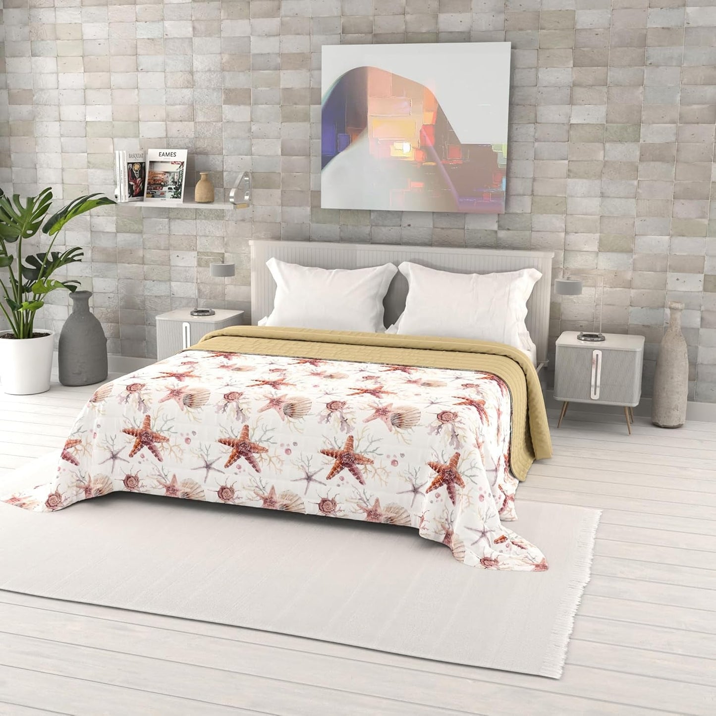 Zomerdekbed met fantasieprint, polyester vulling, bloemblaadjes, 260 x 270 cm