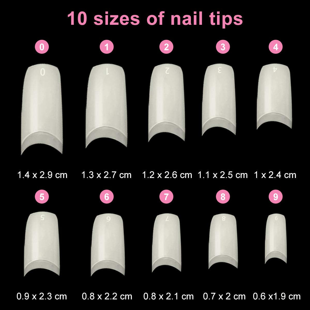Kunstnagels 500 stuks natuurlijke kleur kunstmatige kunstnagels 10 maten DIY acryl met doos nagelborstel nagelriemschuiver nagelvijl
