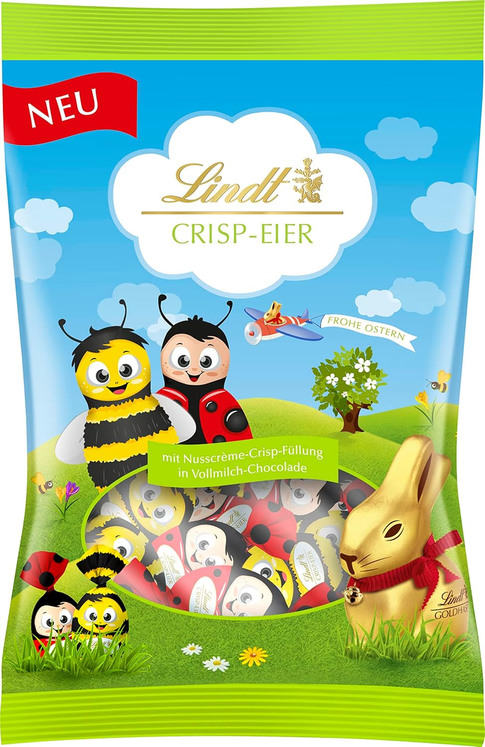 Lindt Chocolade Knapperige Eieren | Zak van 86 g | Alpenmelkchocolade-eieren met een delicate knapperige hazelnootcrèmevulling voor Pasen | Paaschocolade voor kinderen | Geschenk van chocolade | Paaseieren | Chocolade eieren
