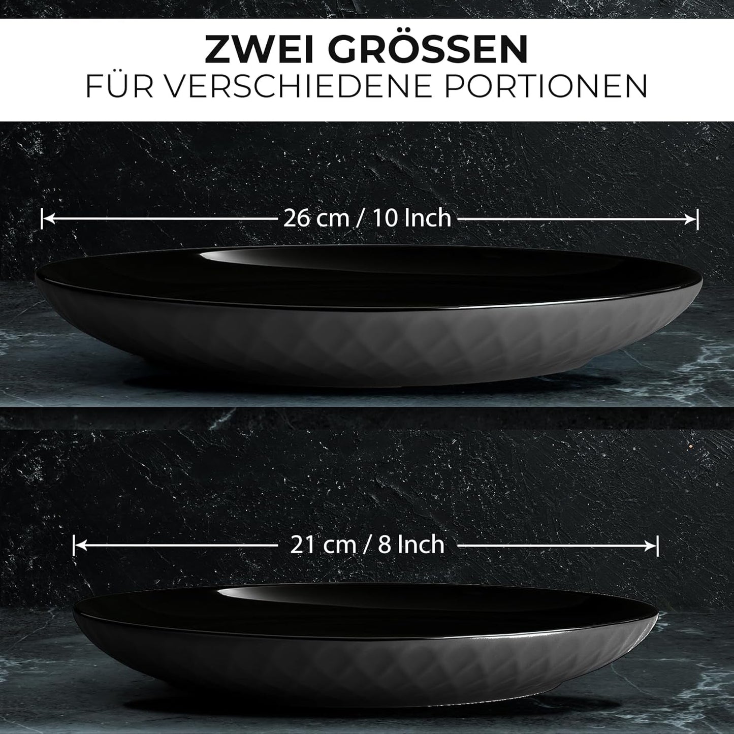 MIAMIO - 6-delig modern keramisch servies/bordenset voor 6 personen - Palmanova Collectie (Zwart, Grote borden (6x))