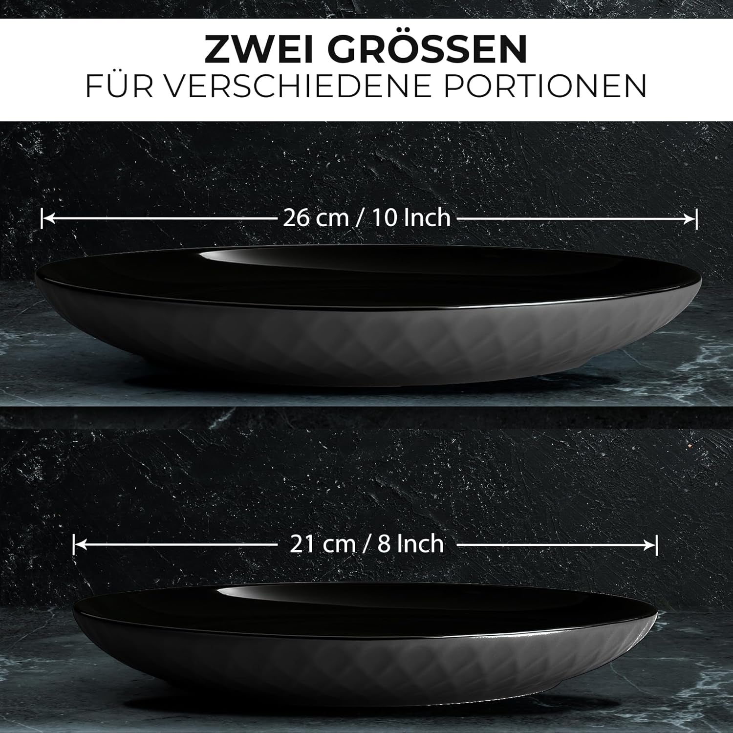 MIAMIO - 6-delig modern keramisch servies/bordenset voor 6 personen - Palmanova Collectie (Zwart, Grote borden (6x))