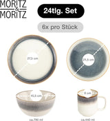 Moritz & Moritz TARENTO 24-delige serviesset voor 6 personen, grijs - Elegante hoogwaardige aardewerken bordenset - De serviesset bestaat uit 6 dinerborden, 6 dessertborden, 6 dinerborden en 6 kopjes