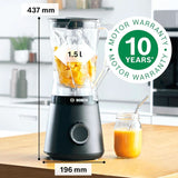 Bosch Keukenmixer Vitapower Serie 4 MMB6141B, Hoge Edelstahl-Klingen, 1,5L Tritan-Mixbehälter, Spülmaschinengeeignete Teile, 30.000 U/Min, 1200 W, Schwarz Kitchen Naty Shop