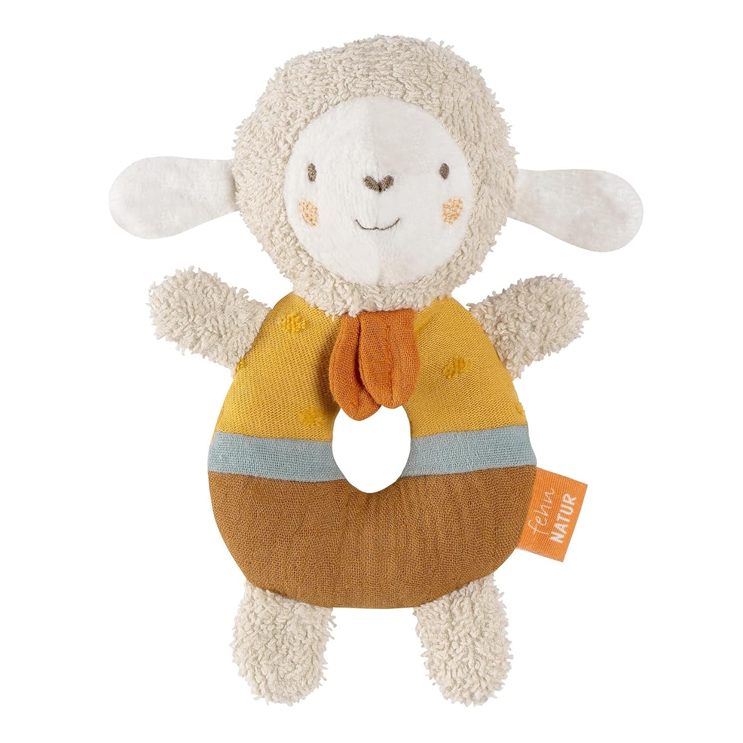 Fehn babygrijpring schapenspeelgoed fehnNATUR - knuffel van biologisch katoen - babyspeelgoed met bel en speels leerspeeltje - gripspeelgoed voor baby's en peuters vanaf 0+ maanden Babyspeelgoed Naty Shop Natuur Schaap