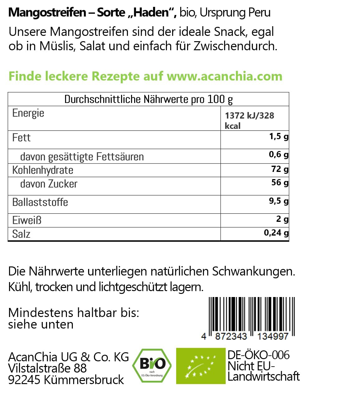 Mangoreepjes - variëteit "Haden" - gedroogd - biologisch - raw food kwaliteit - 400 g Gedroogde producten Naty Shop