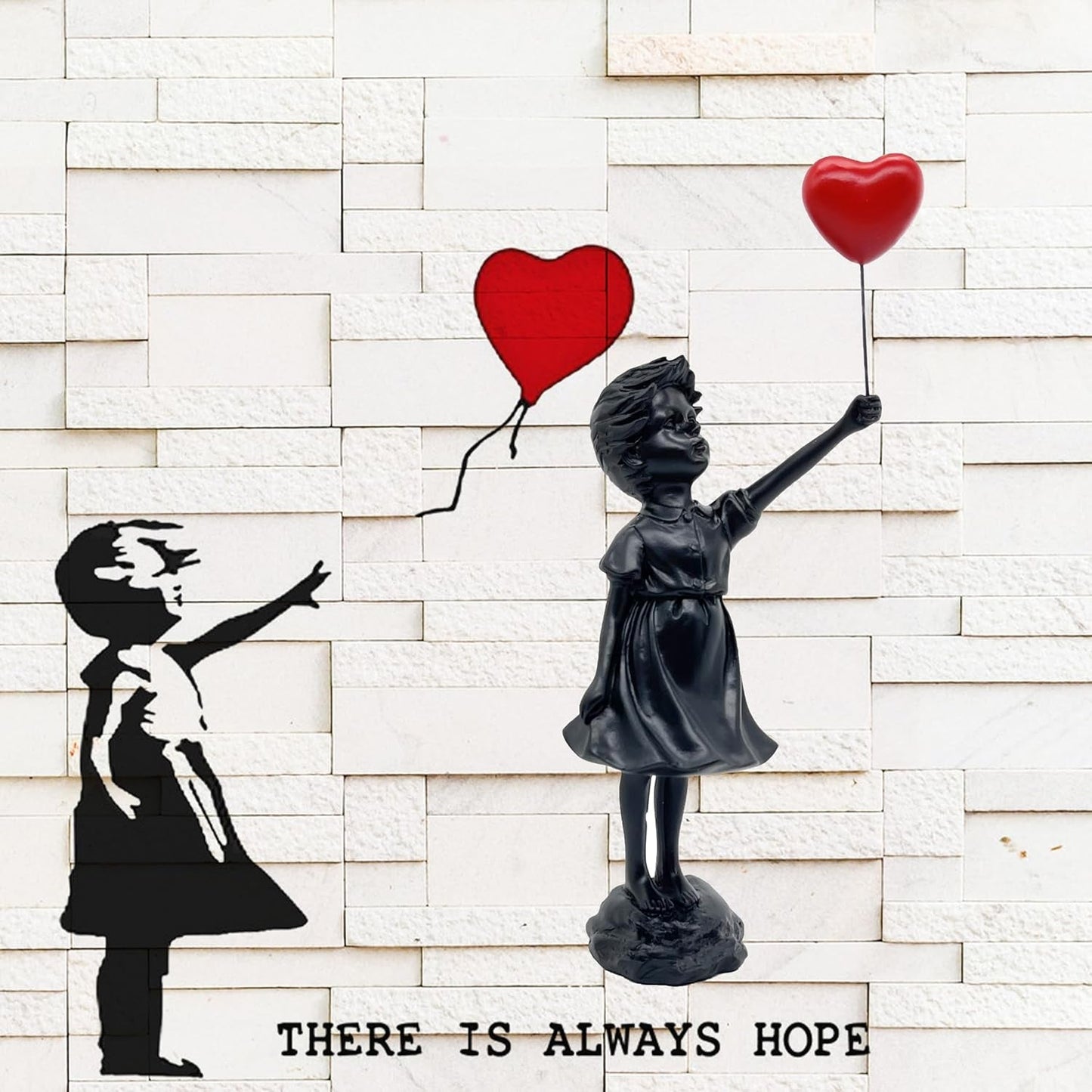 Schattig Ballonmeisje Hars Sculptuur Home Decor Standbeeld Banksy Rood Hart Meisje Ballon Figuur Moderne Kunst Sculptuur voor Tafelblad Plank Decor Beelden en sculpturen Naty Shop