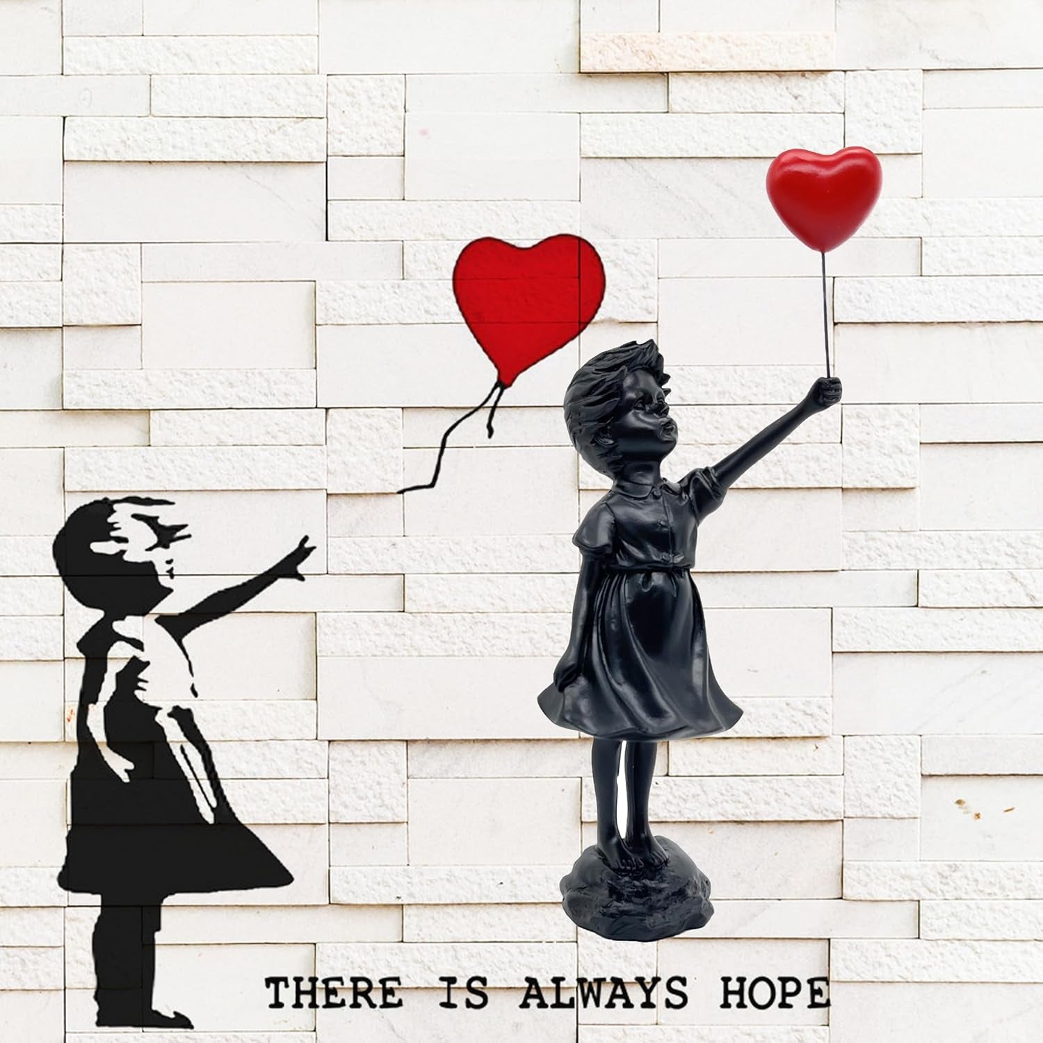 Schattig Ballonmeisje Hars Sculptuur Home Decor Standbeeld Banksy Rood Hart Meisje Ballon Figuur Moderne Kunst Sculptuur voor Tafelblad Plank Decor Beelden en sculpturen Naty Shop