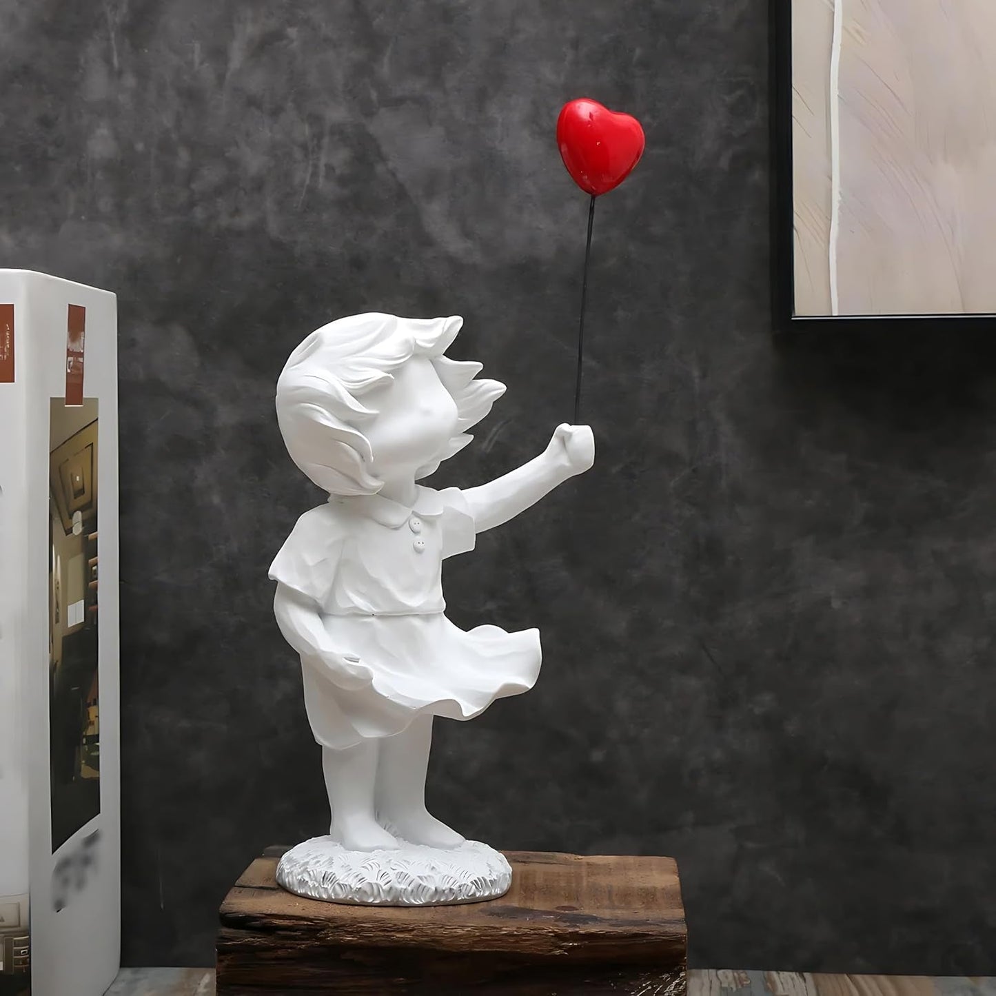 Schattig Ballon Meisje Hars Sculptuur Home Decor Standbeeld Banksy Red Heart Girl Ballon Figuur Moderne Kunst Sculptuur Voor Tafel Plank Decor Beelden & Sculpturen Naty Shop White Balloon