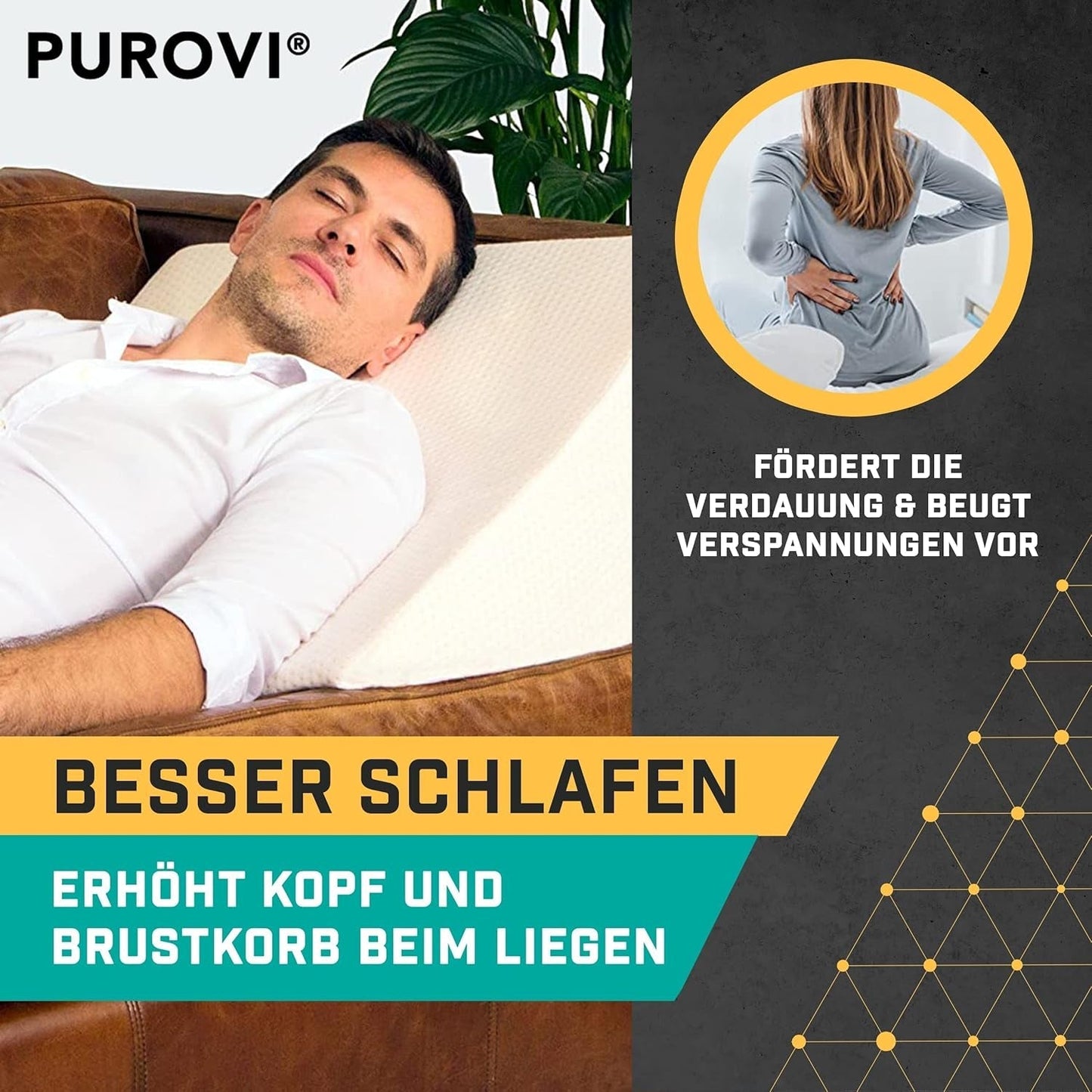 Wigkussen voor bed en bank - Ideaal als leeskussen, achterin bed of om de benen hoger te zetten - Maatvast schuim - Wasbare hoes