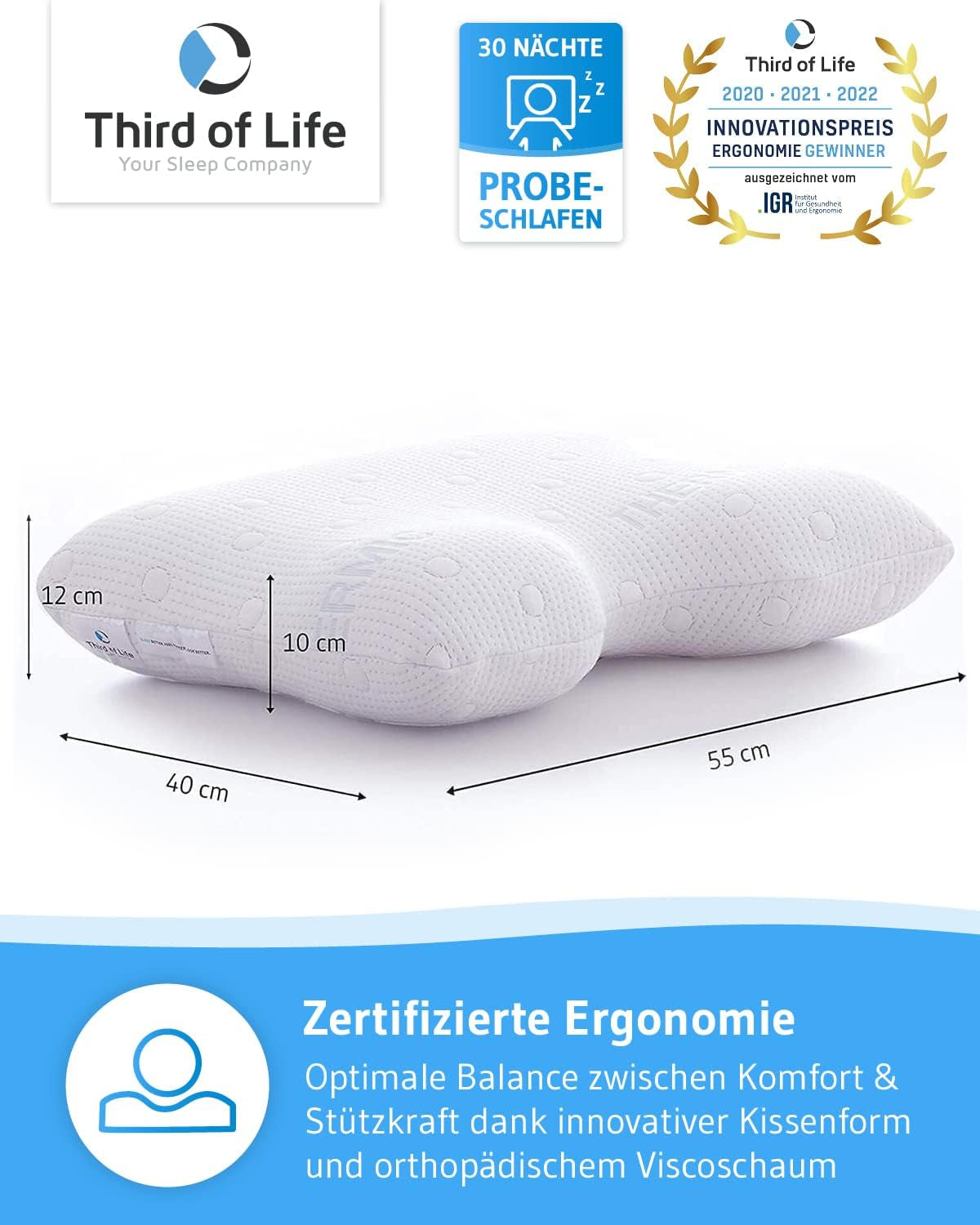 Kussen voor zijslaap GIANFAR | Orthopedisch neksteunkussen | Ultravers traagschuim tegen keelpijn en migraine | Thermoregulerende hoes | Kussen voor zijslapen met cervicale wervelkolom 55X40X12/10 cm Cervicale orthopedische kussens Naty Shop