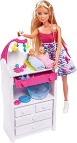 Simba 105733333 - Steffi Love Welcome Tweeling, Zwangere pop, Met tweeling, Met luiertafel en badkuip, Accessoire, Verkleedpop, 29Cm, Voor kinderen vanaf 3 jaar Poppen Naty Shop Single