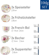 Villeroy & Boch Mariefleur Starterset, Diverse Kleuren, Vaatwasmachinebestendig, Magnetronbestendig, Serviesset voor 2 personen, Bloemenserviesset, Serviesgoed, Combinatieset, Premium Porselein