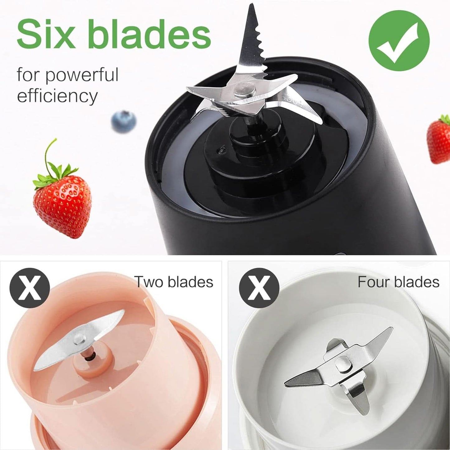 Mixer Smoothie Maker Tragbarer Entsafter: 380Ml Standmixer Persönlicher Shaker Proteinshake Mit 6 Edelstahlmesser Tragbar-Bpa-Freie Mit USB-Mixbecher Voor Shakes,Saftoutdoor,Schwarz Bucatarie Naty Shop