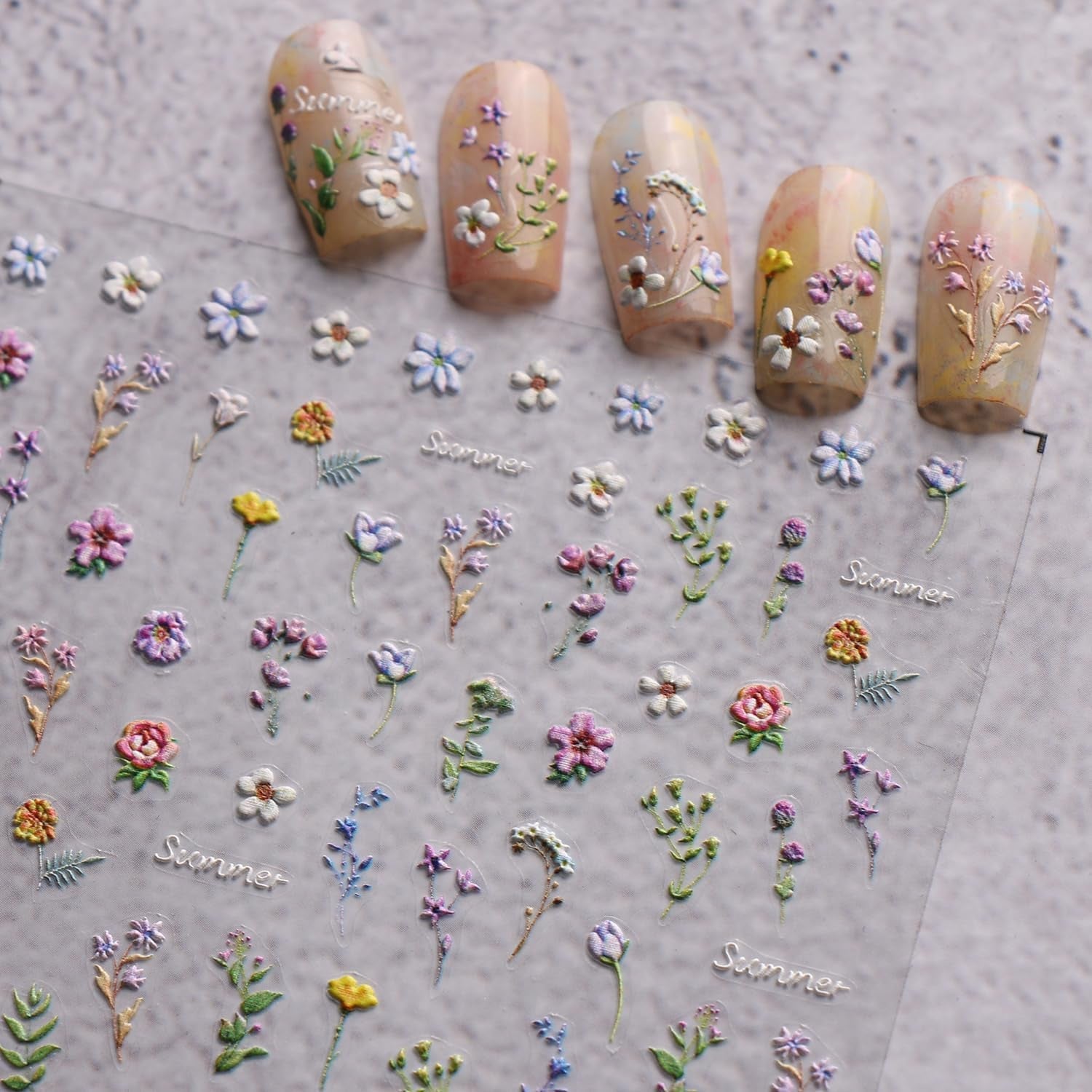 JMEOWIO 3D Nagelsticker Blume Frühling Sommer Floral Nail Art Sticker Selbstklebend Nagelaufkleber 5D Stereoskopische Decoratie Nageldesign Zubehör 1 Blatt