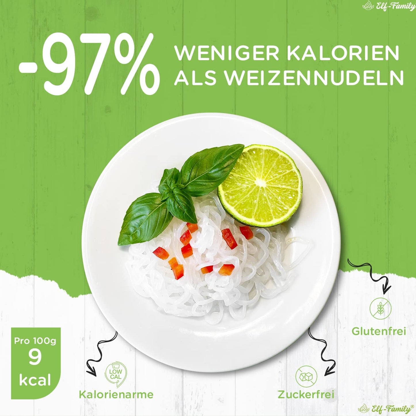 Elf-Family 270g x6er doos (12 stuks) Bio Konjak Nudeln Ultra Low Carb Shirataki Nudeln Veganistisch Glutenvrij-Instant Nudeln ohne kohlenhydrate/Keto/Kalorienarme/Fettfrei/Zuckerfrei -Spaghetti MHD: 12/11/2026