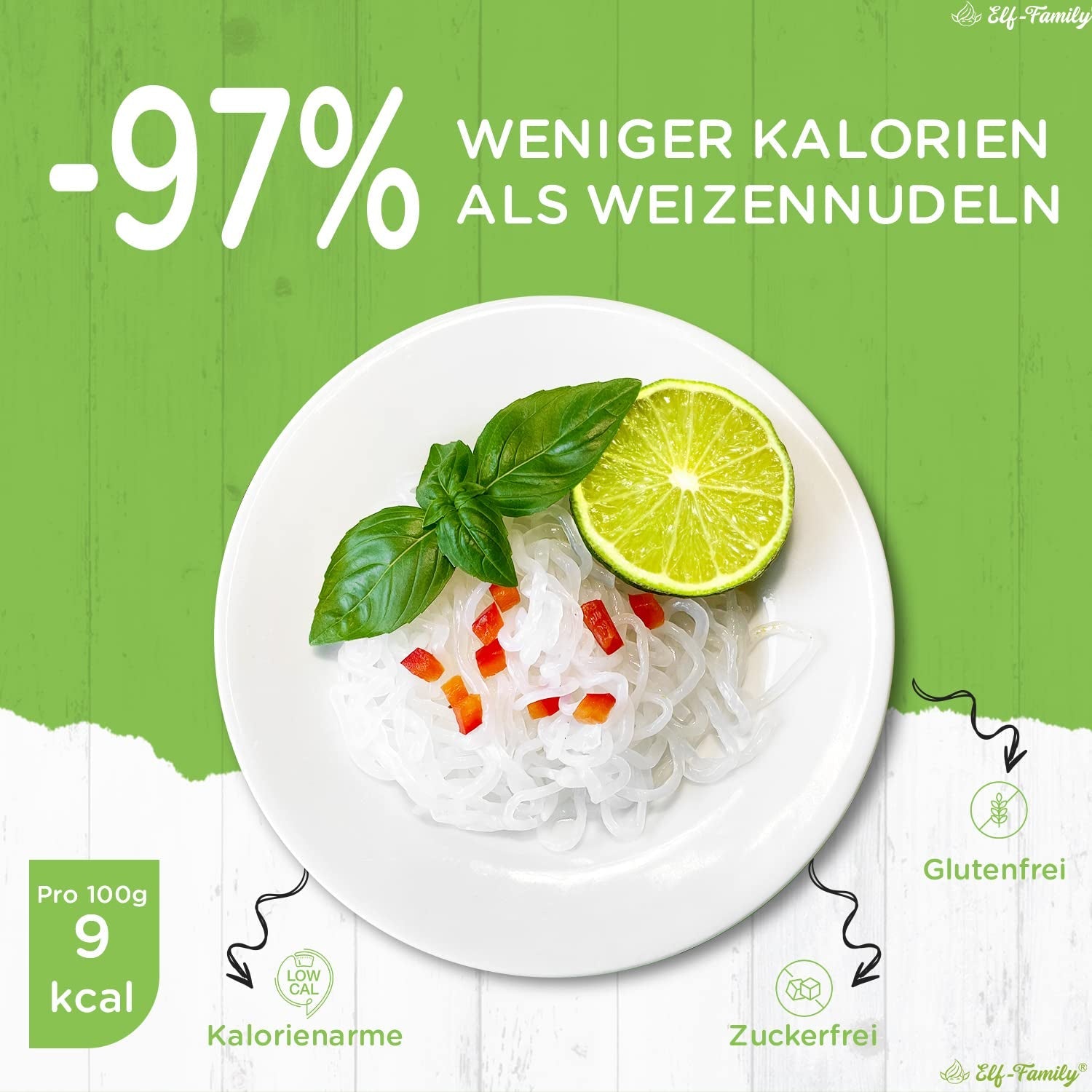 Elf-Family 270g x6er doos (12 stuks) Bio Konjak Nudeln Ultra Low Carb Shirataki Nudeln Veganistisch Glutenvrij-Instant Nudeln ohne kohlenhydrate/Keto/Kalorienarme/Fettfrei/Zuckerfrei -Spaghetti MHD: 12/11/2026