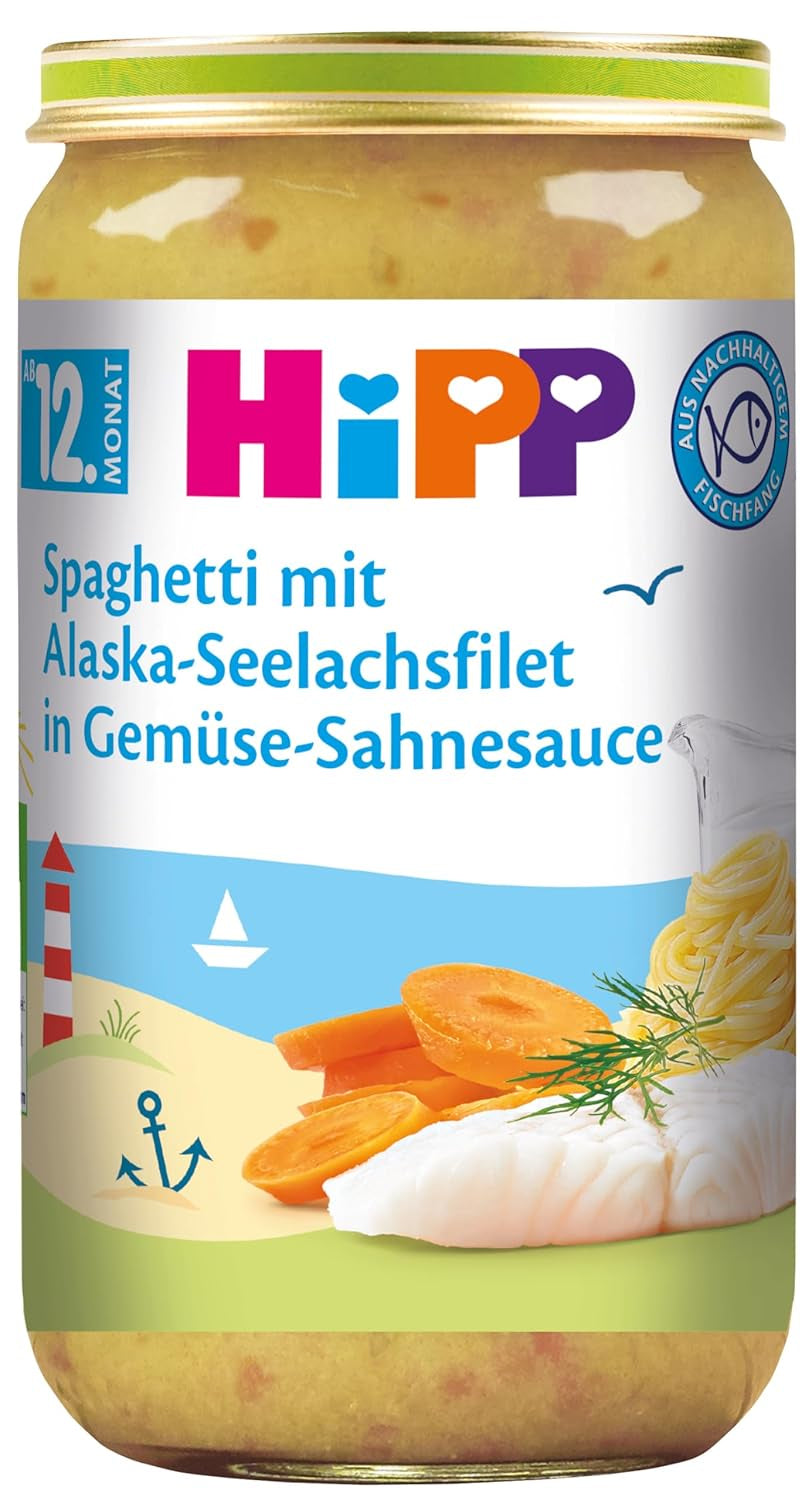 HiPP Spaghetti met Alaska-koolvisfilets in romige groentesaus, 6 stuks (6 x 250 g)