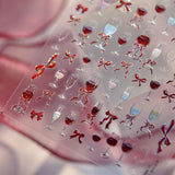 JMEOWIO 3D Nagelsticker Roter Kelch Mit Schleife Nail Art Sticker Selbstklebend Nagelaufkleber 5D Stereoskopische Decoratie Nageldesign Zubehör 1 Blatt
