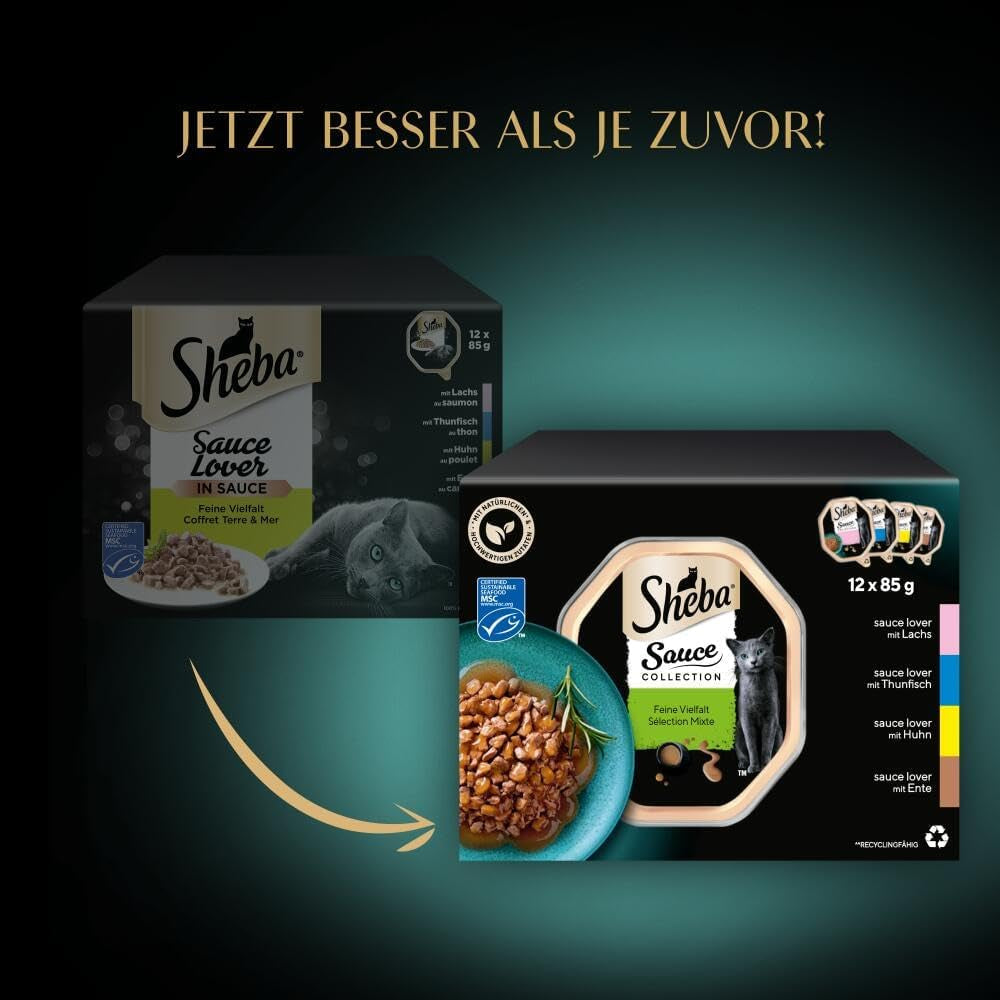 Sheba Sauce Collection Tray Multipack, fijne variant MSC, 4x12x85g