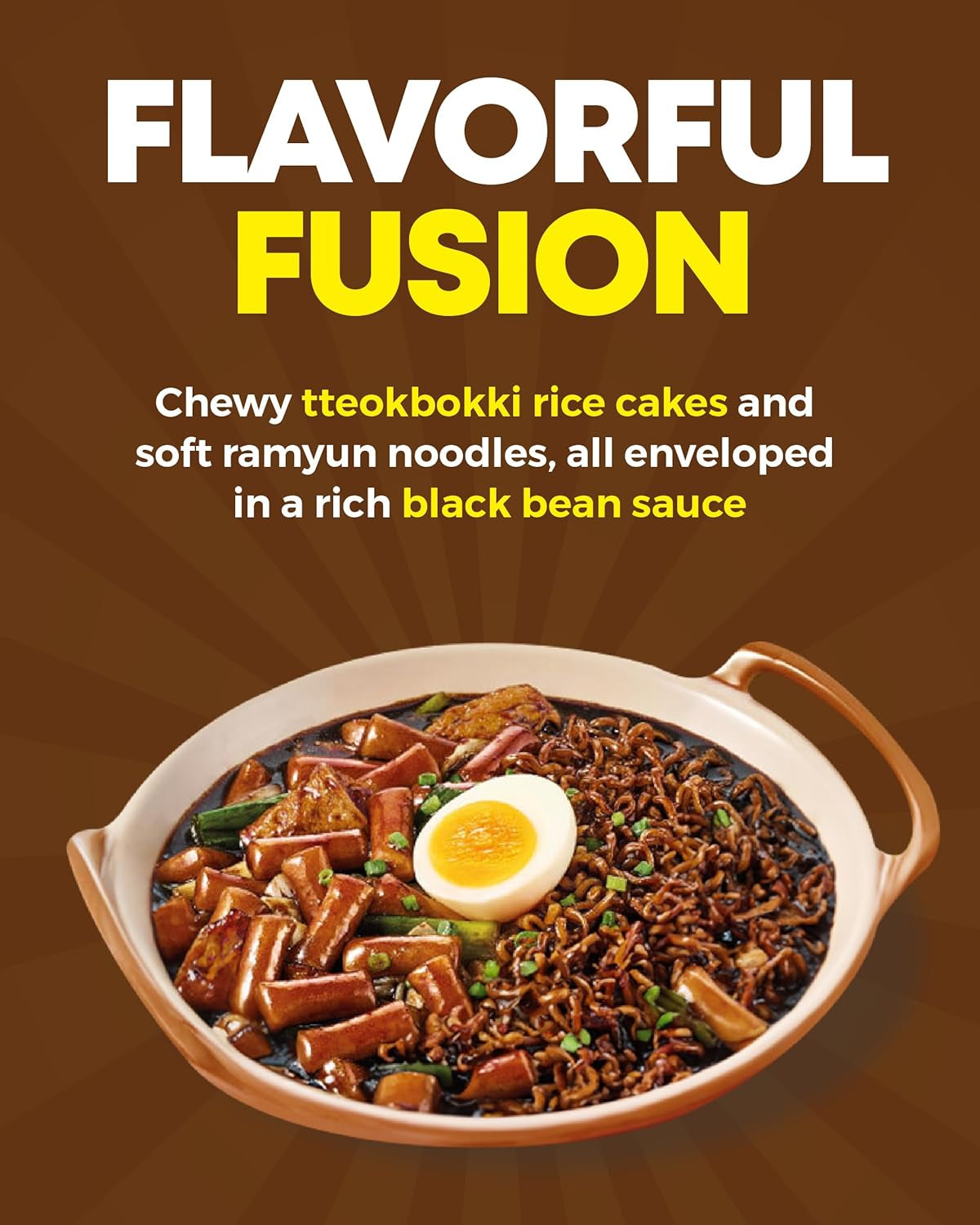 NONGSHIM Rapokki (Jjajang, 400 ml) – authentiek Koreaans straatvoedsel, ramen en rijstwafels, zwarte bonen; snel en eenvoudig te bereiden, klaar in 4 minuten