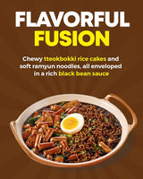 NONGSHIM Rapokki (Jjajang, 400 ml) – authentiek Koreaans straatvoedsel, ramen en rijstwafels, zwarte bonen; snel en eenvoudig te bereiden, klaar in 4 minuten