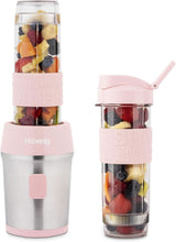 H.Koenig Smoothie Maker SMOO9 - Mini Standmixer - Mini Blender - 300 Watt - 570 Ml - Edelstahl - 2 Kunststofflesjes - Bpa-vrij, Tarwekeuken Naty Shop Pastelrosa