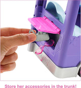 Barbie Extra Mini Minis-pop, Extra Mini Minis-pop met extra glitter-touringcar, inclusief make-upstation en showaccessoires, kindercadeau, speelgoed voor kinderen vanaf 3 jaar, HKF84