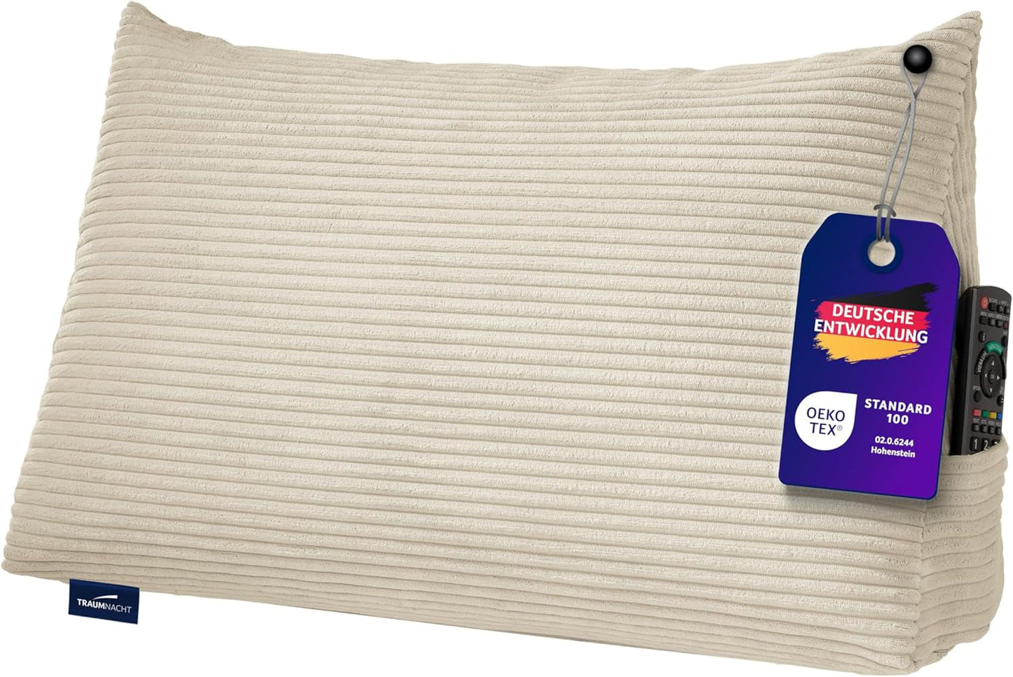 Traumnacht Cosy Back kussen, leeskussen, 70 x 40 cm beige, afneembare en wasbare hoes van 100% polyester, praktisch zijvak, Oeko-Tex gecertificeerd, geproduceerd volgens Duitse kwaliteitsnormen