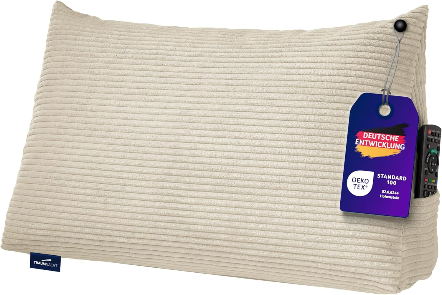 Traumnacht Cosy Back kussen, leeskussen, 70 x 40 cm beige, afneembare en wasbare hoes van 100% polyester, praktisch zijvak, Oeko-Tex gecertificeerd, geproduceerd volgens Duitse kwaliteitsnormen