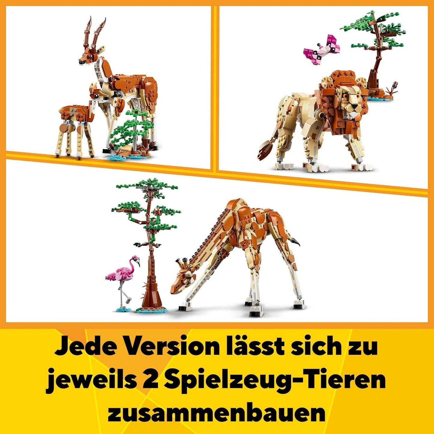 LEGO Creator 3In1 Dierensafari, creatieve set met dierenfiguren, 3 bouwopties: Speelgoedgiraffe, gazelle en leeuw, speelgoeddieren voor meisjes en jongens, natuurlijk cadeau voor kinderen vanaf 9 jaar 31150 Bouwsets Beuche den LEGO-Store