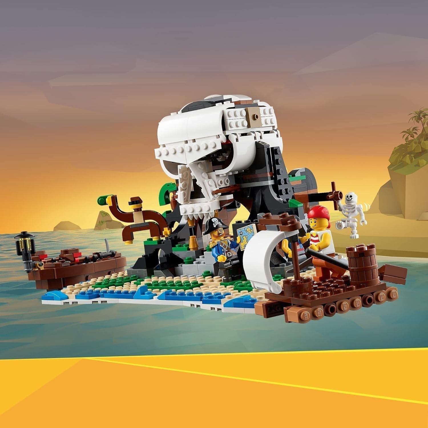 LEGO Creator 3-in-1 piratenschipset, speelgoed met 3 bouwopties, bouw een piratencafé of schedelpirateneiland, inclusief 3 rollenspel-avontuurminifiguren 31109 Bouwsets Besuche in LEGO-Store