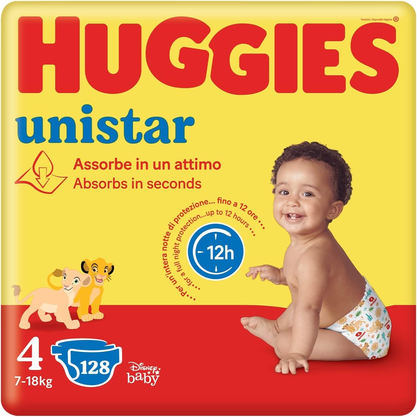 Huggies Unistar luiers, maat 4 (7-14 kg), verpakking van 128 luiers (basis)