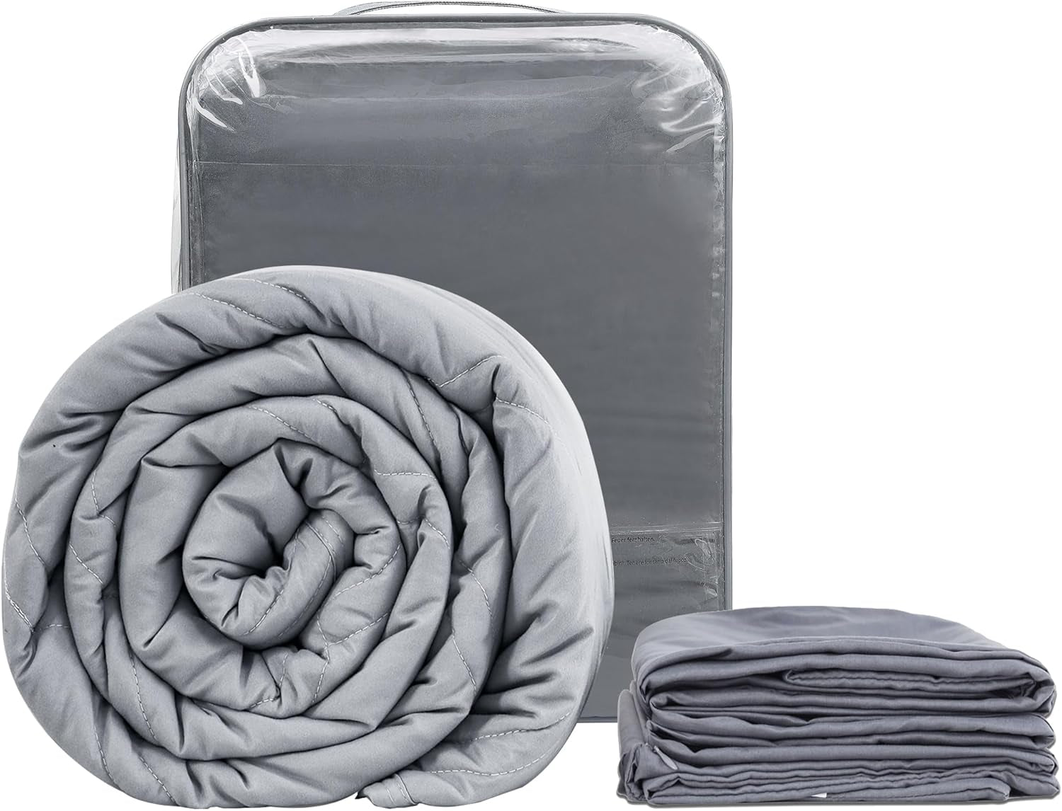 Winthome verzwaarde deken met dekbedovertrek 150x205cm 10,4kg, comfortabele verzwaarde deken, anti-stress therapiedeken, zware deken voor diepere slaap en beter herstel, zware deken voor volwassenen (grijs) Besuche den Winthome-Store grijs 140x205cm-8,6kg