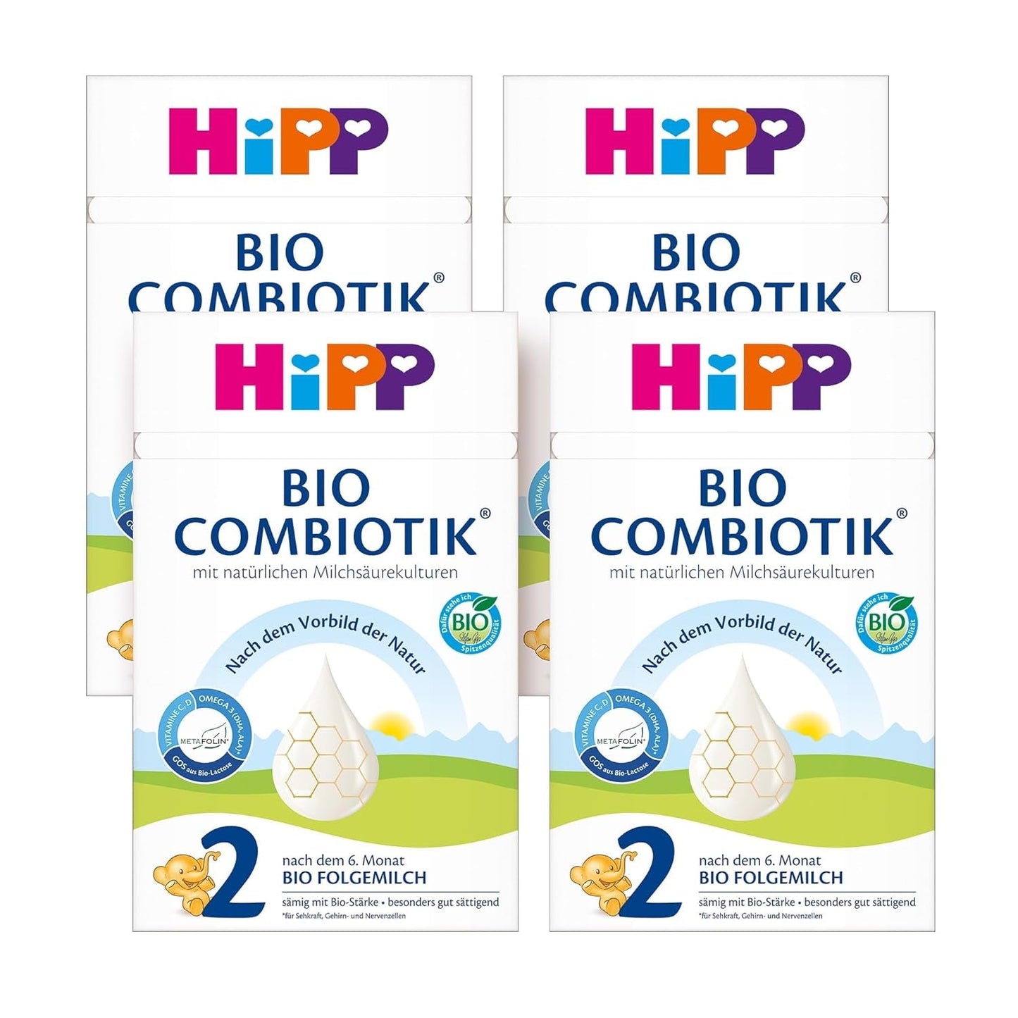 HiPP 2 Biologische Combiotik (4 x 600g), opvolgmelk na 6 maanden, met zetmeel, natuurlijke culturen van melkzuur, GOS, Omega-3 (DHA, ALA), van de beste biologische kwaliteit