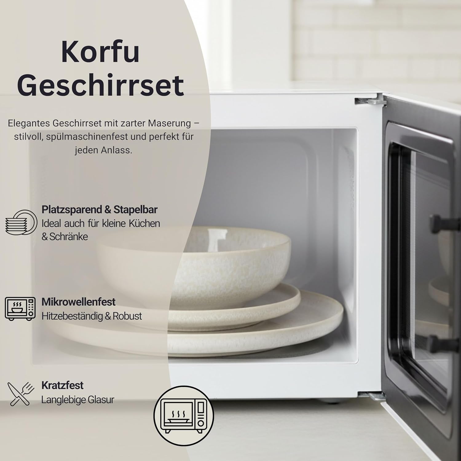 ZANGER | 24-delige Corfu Serviesset Servies voor 8 personen Handgemaakte keramische serviesset inclusief dinerborden, dessertborden en Suma-borden Crèmekleurig servies met zandtextuur