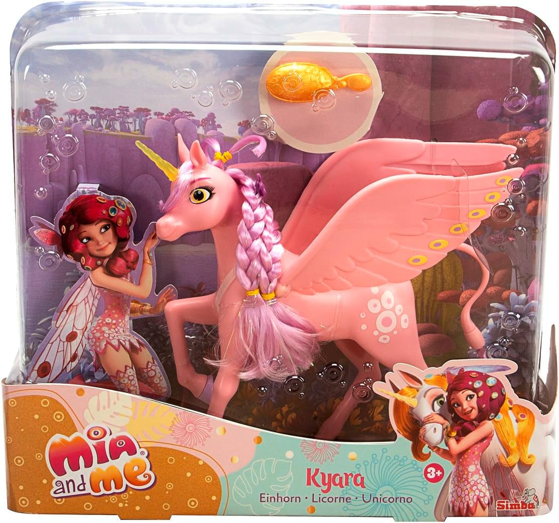 Simba 109480092 - Mia and Me Eenhoorn Kyara, met beweegbare vleugels, haarclips en stylingborstel, 20 cm, vanaf 3 jaar, roze
