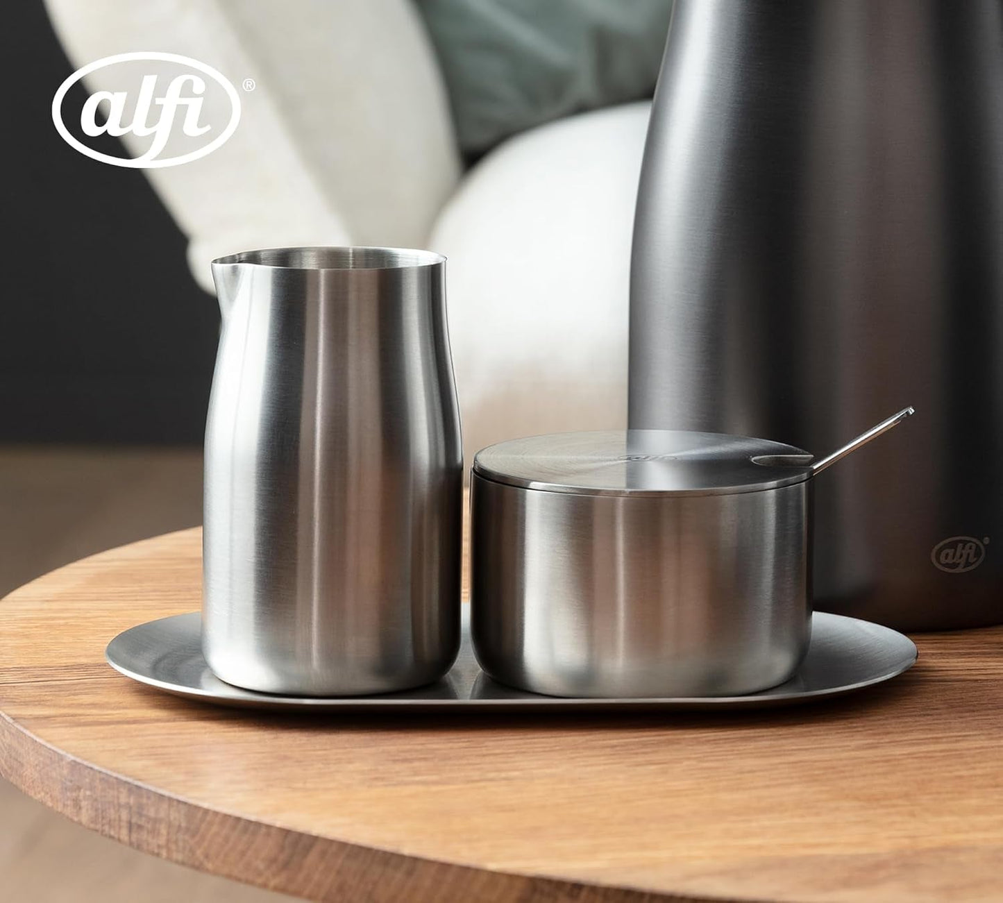 alfi MELK- EN SUIKERSET, matte afwerking, hoogwaardig roestvrijstalen melk- en suikerset, elegant design, vaatwasmachinebestendig, duurzaam