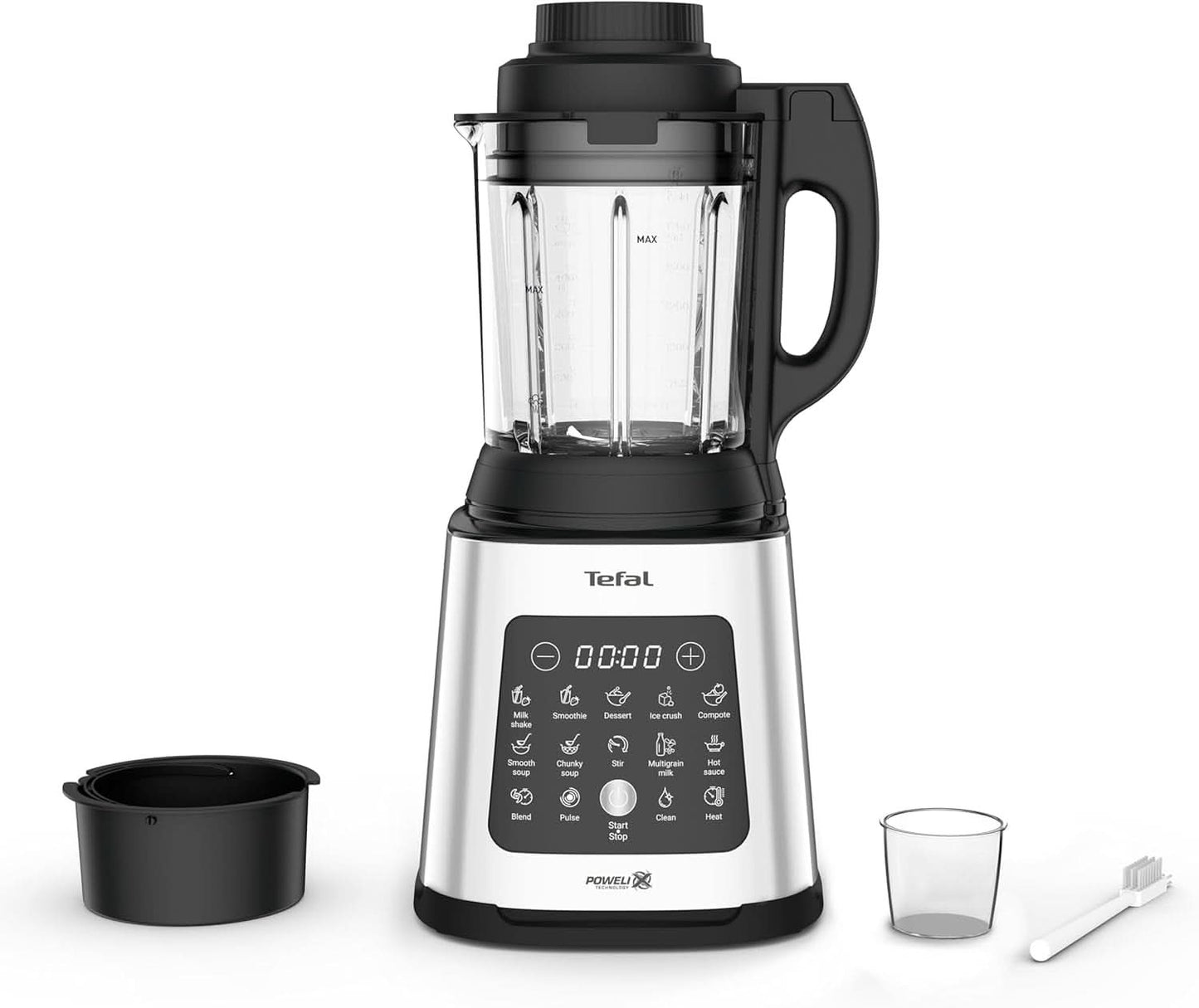 Tefal Perfectmix Cook Hochgeschwindigkeits-Standmixer, Met Kochfunktion, 10 Auto-Programma, Heiße en Kalte Rezepte, Abnehmbare Klingen, Inkl. Dampfkorb, Zilver/Schwarz, BL83SD30 Keuken Naty Shop