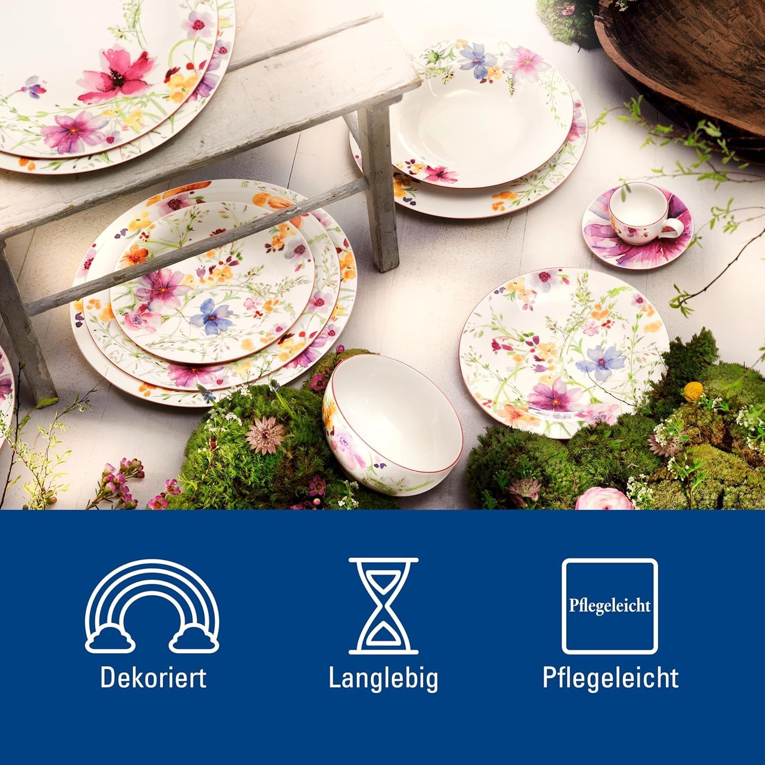Villeroy & Boch Mariefleur Starterset, Diverse Kleuren, Vaatwasmachinebestendig, Magnetronbestendig, Serviesset voor 2 personen, Bloemenserviesset, Serviesgoed, Combinatieset, Premium Porselein