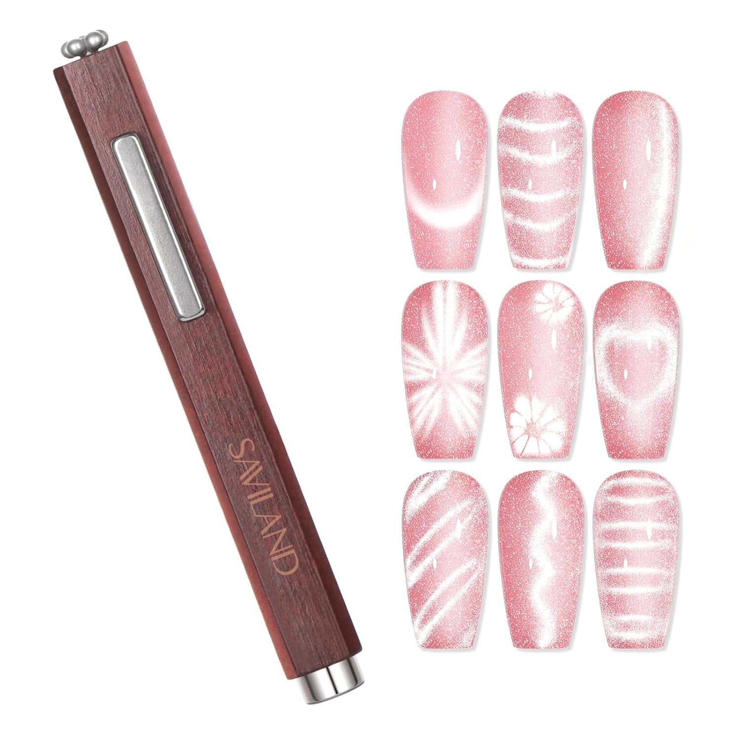 SAVILAND 4X Hochfester Cat Eye Magnet Für Nagel: 3-in-1 Nagelmagneet Rund Lange Streifenperle N35 Neodym Ultra Strong Magnet Für Nagellack Präzise 3S Formung Cat Eye Gel Nagellack Magnet Magnetstift