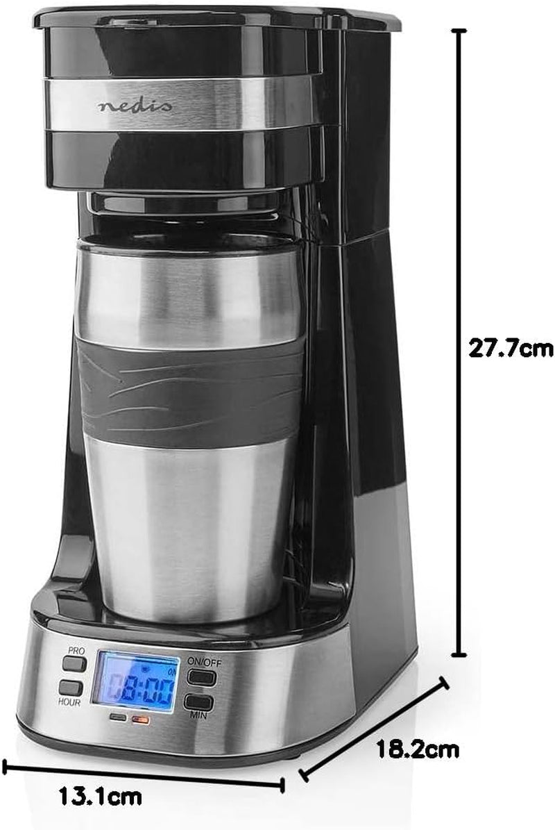 NEDIS Espressor - Gefilterde koffie - 0,4 l - 1 Kopje - Timer - Zwart/Zilver