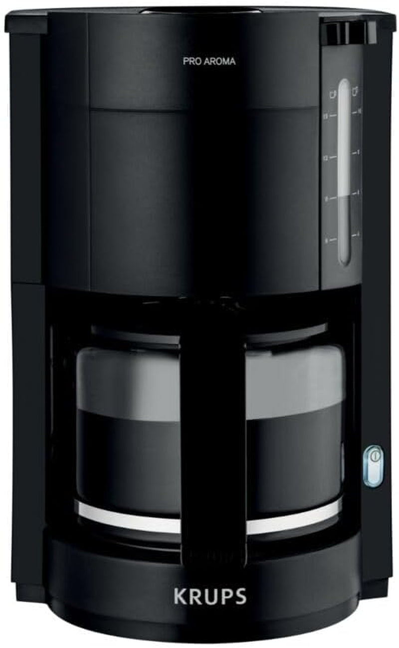 Krups F30908 ProAroma Espressomachine met filter en glazen karaf, inhoud 1,25 l, 10-15 kopjes, 1050 W, zwart