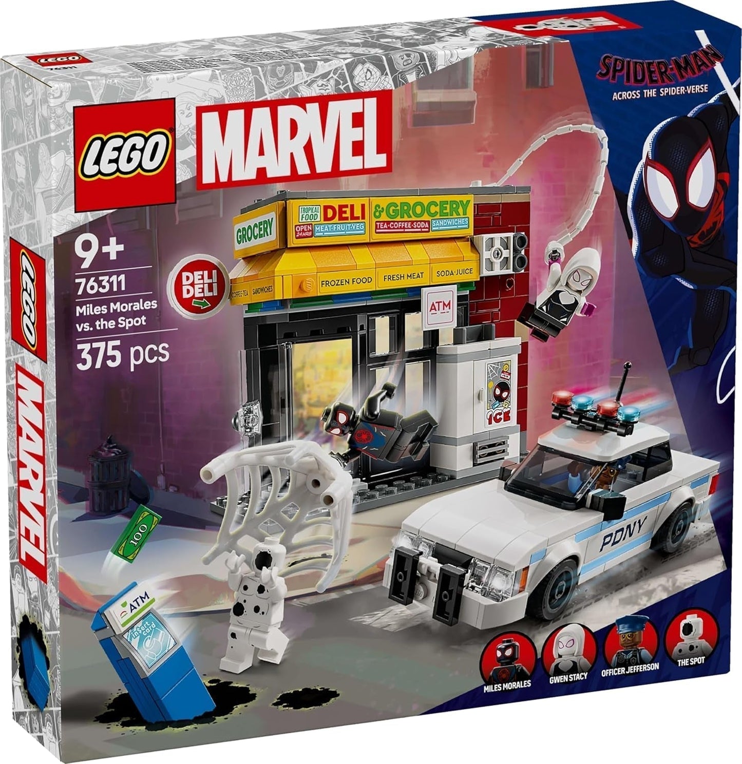 LEGO Marvel Spider-Vers: Miles Morales Vs. Spot - Superheldenspeelset met speelgoedauto - 4 minifiguren en minimarkt - Cadeau voor jongens en meisjes vanaf 9 jaar 76311 Bouwsets Besuche in LEGO-Store