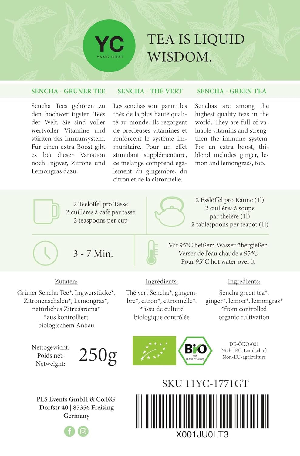 YC Yang Chai Sencha Groene Thee BIO 250G - Japanse losse thee met bergamotsmaak - Originele Japanse groene thee "Sencha Dynastie" uit gecontroleerde biologische teelt
