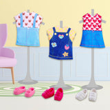 Simba Evi Love-modepop in schattige spijkerjurk, inclusief twee andere outfits met schattige prints en sneakers, 12 cm, vanaf 3 jaar
